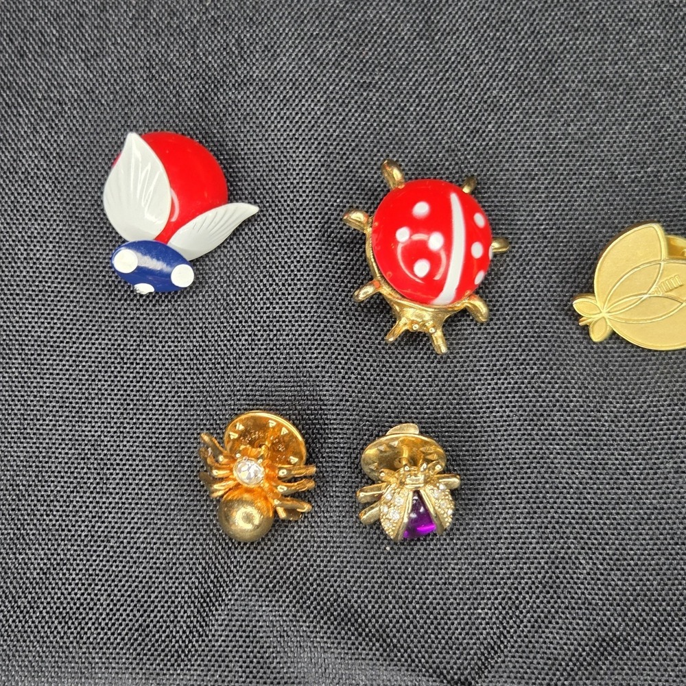 VTG Mixed Insect Pin Brooch Lot Beetle Spider Ladybug Whimsical Coquette‎